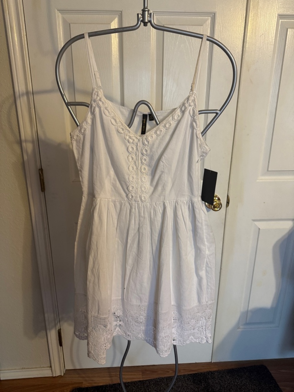 White Eyelet V-Neck Mini Dress - Women